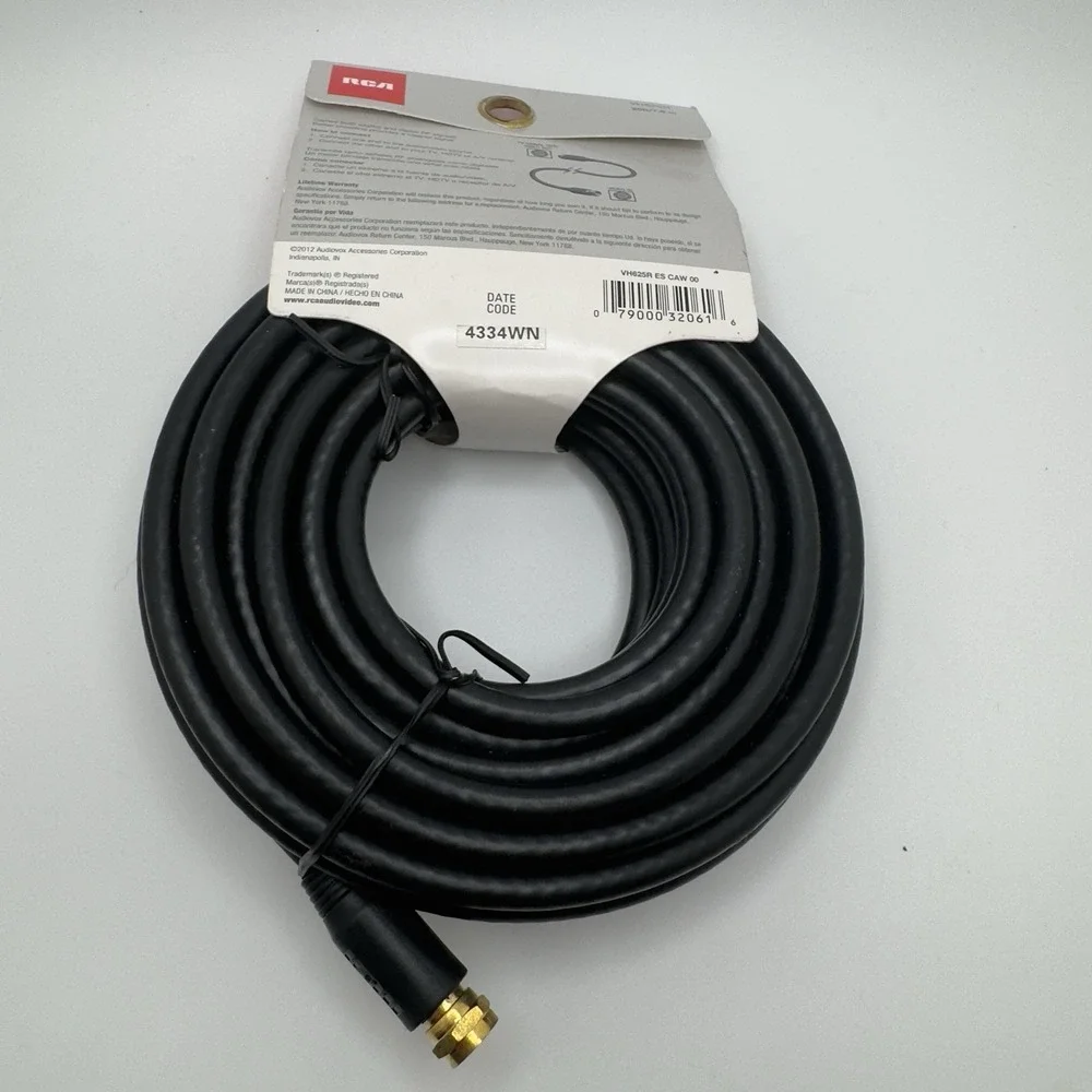 RCA VH625R RG6 Coaxial Cable 25ft Black HDTV Satellite TV Audio Video Wire